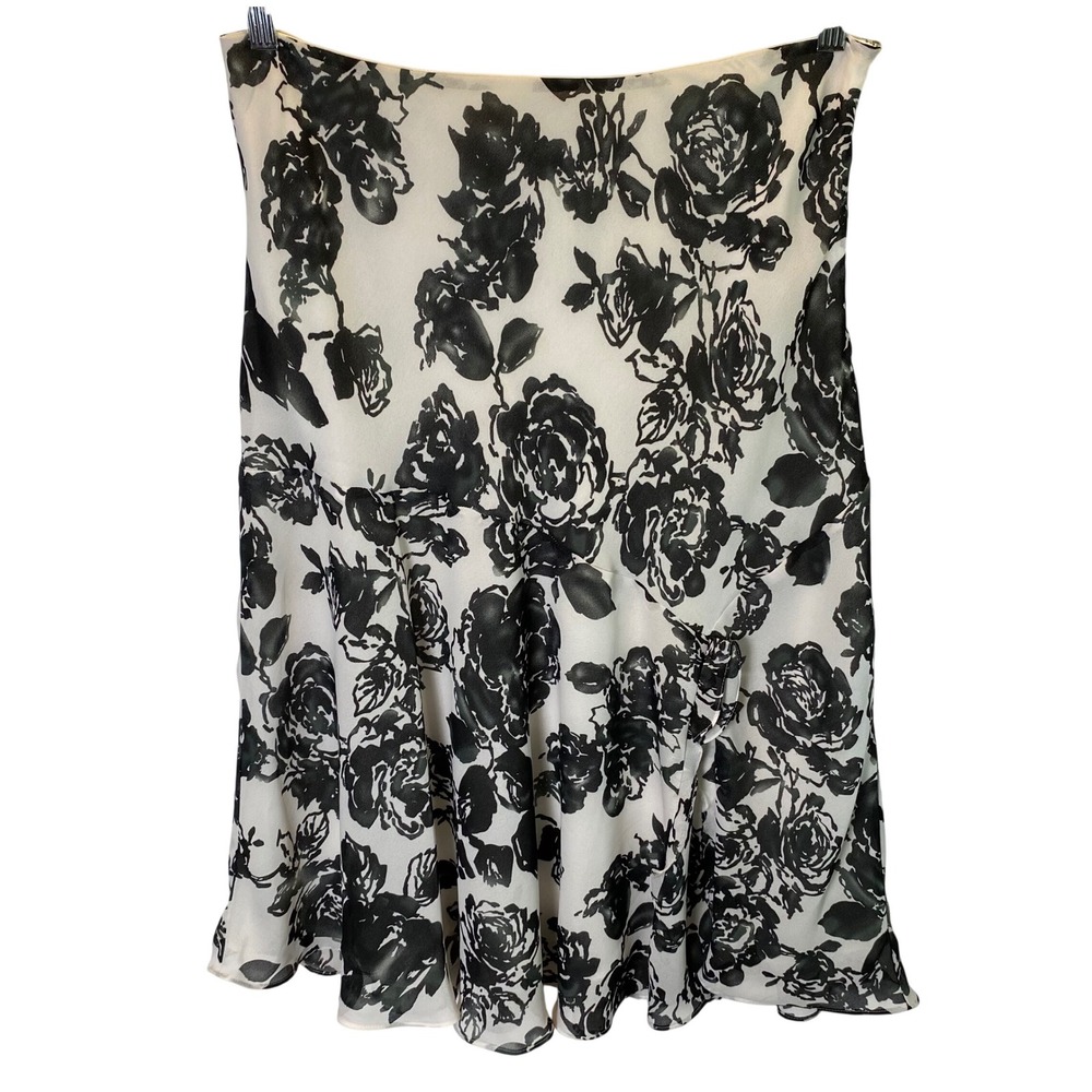 Chadwick's Floral Midi Skirt Womens 12 Rose Print Ruffle Chiffon Dark Romance